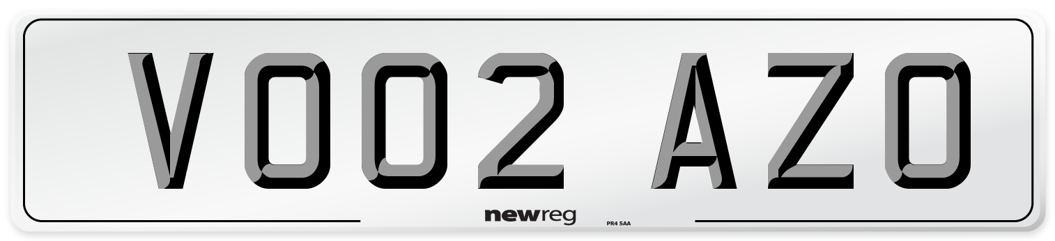 VO02 AZO Number Plate from New Reg
